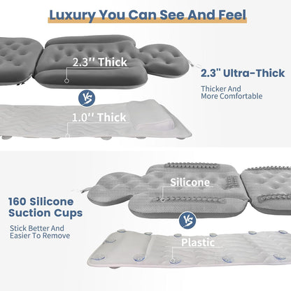Luxury Bath Cushion, Full Body Bathtub Pillow with 160 Suction Cups, Bath Mat for Head and Neck Support, with Laundry Bag (Light Pink, 51" x 16")