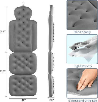 Luxury Bath Cushion, Full Body Bathtub Pillow with 160 Suction Cups, Bath Mat for Head and Neck Support, with Laundry Bag (Light Pink, 51" x 16")