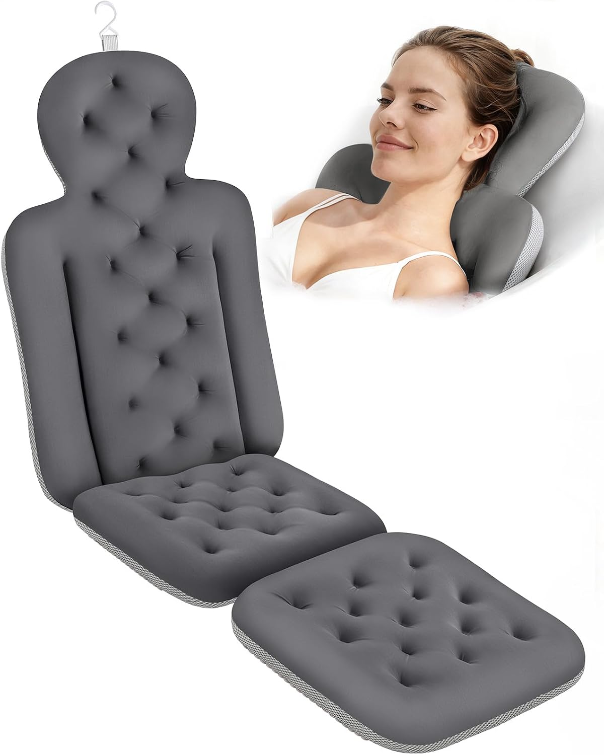 Luxury Bath Cushion, Full Body Bathtub Pillow with 160 Suction Cups, Bath Mat for Head and Neck Support, with Laundry Bag (Light Pink, 51" x 16")