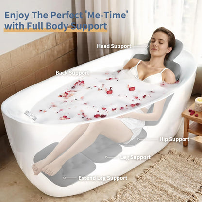 Luxury Bath Cushion, Full Body Bathtub Pillow with 160 Suction Cups, Bath Mat for Head and Neck Support, with Laundry Bag (Light Pink, 51" x 16")