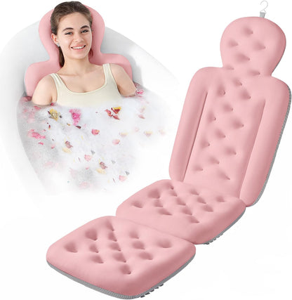 Luxury Bath Cushion, Full Body Bathtub Pillow with 160 Suction Cups, Bath Mat for Head and Neck Support, with Laundry Bag (Light Pink, 51" x 16")