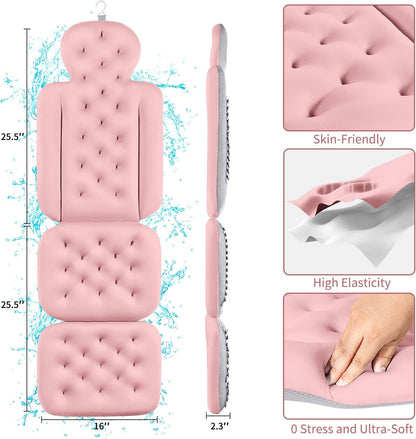 Luxury Bath Cushion, Full Body Bathtub Pillow with 160 Suction Cups, Bath Mat for Head and Neck Support, with Laundry Bag (Light Pink, 51" x 16")