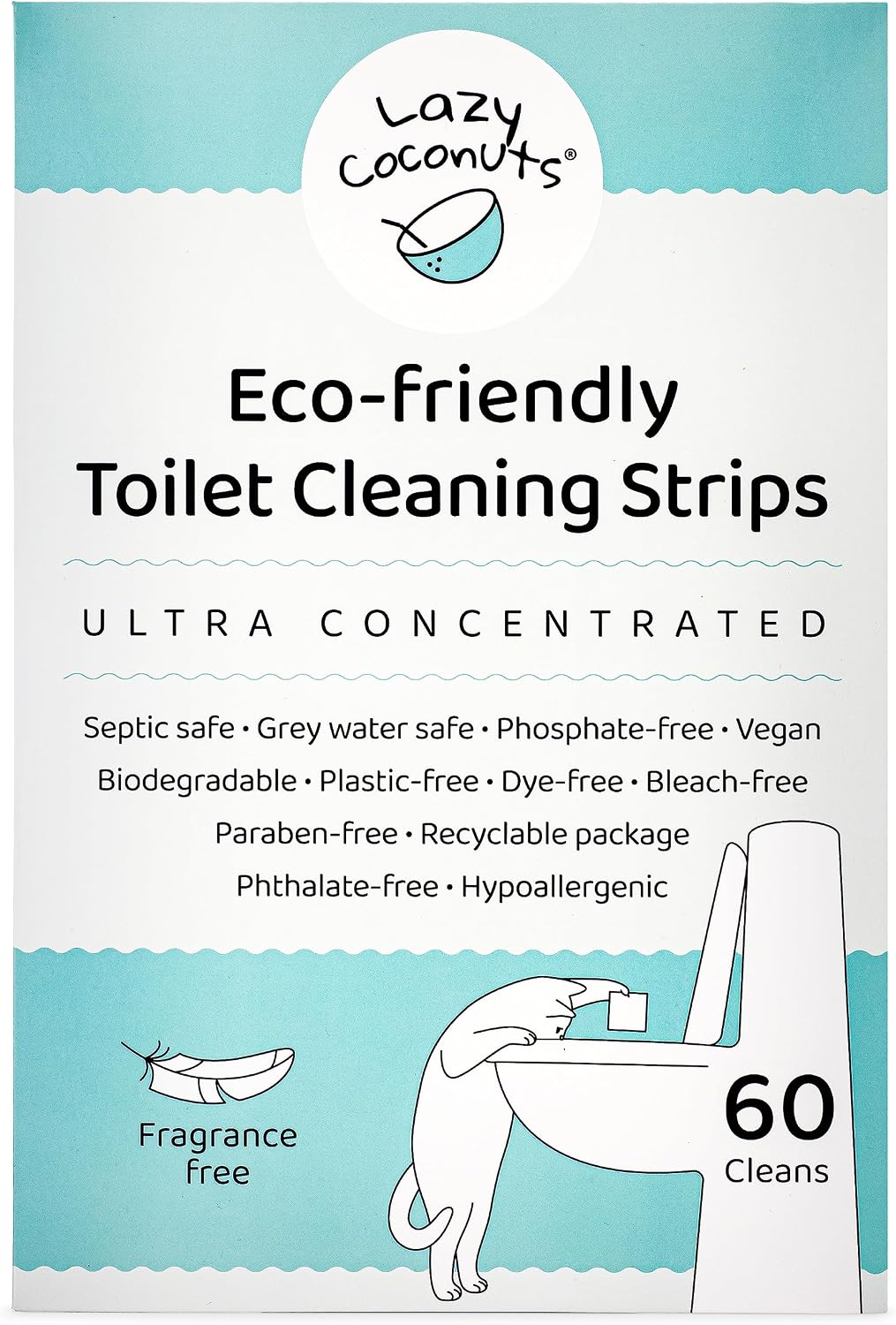 Toilet Bowl Cleaner Strips, 60 Cleans, Plastic-Free, Lemon