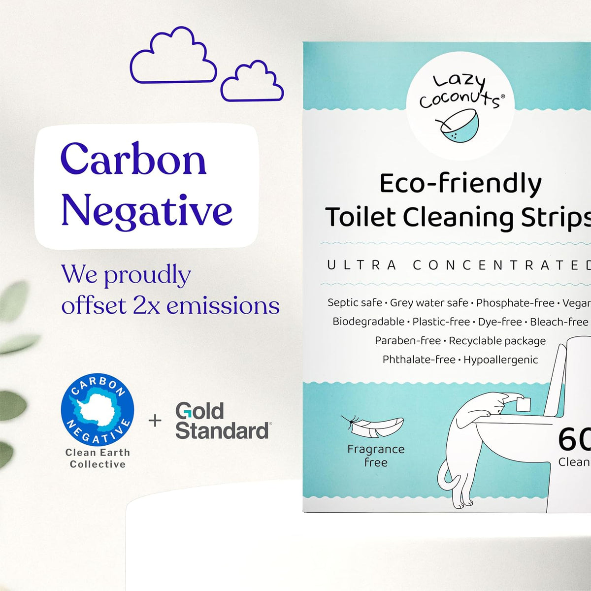 Toilet Bowl Cleaner Strips, 60 Cleans, Plastic-Free, Lemon