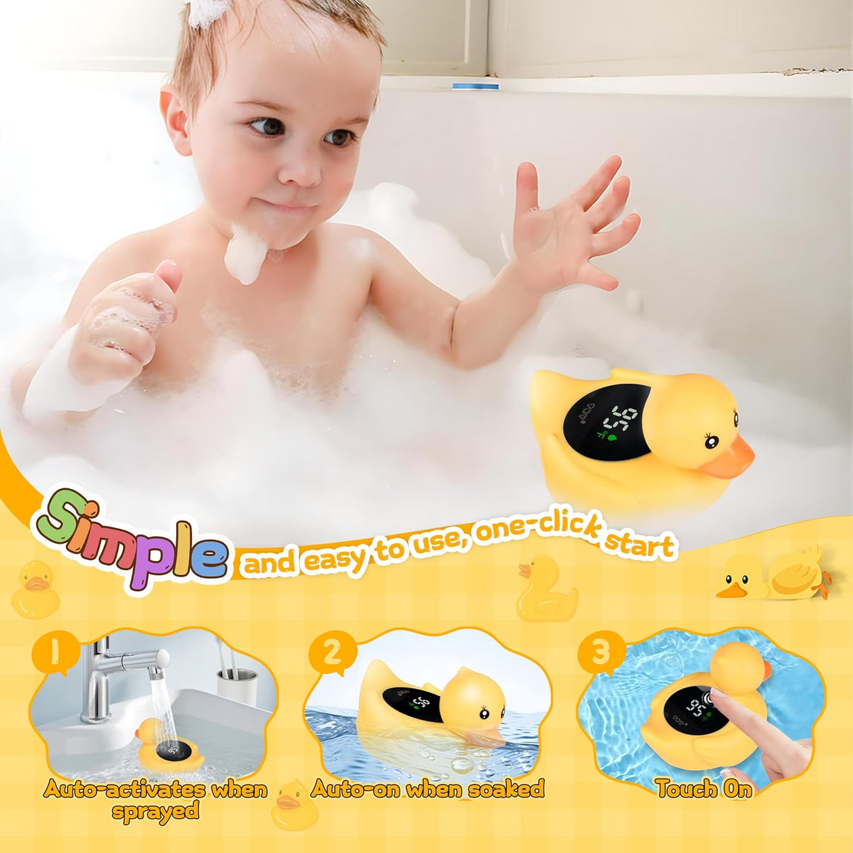 Baby Bath Thermometer Water Temp Safety Essential,Rechargeable Crab Toy | Tub Temperature LED Display,Color Warn(Cold/Comfortable/Hot),Newborn&Infants Water Temp Safe 2-in1 Bath floating Toy for Kids