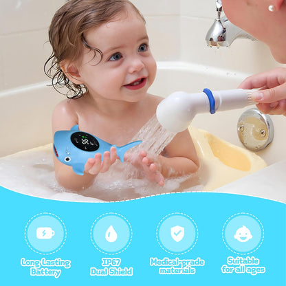Baby Bath Thermometer Water Temp Safety Essential,Rechargeable Crab Toy | Tub Temperature LED Display,Color Warn(Cold/Comfortable/Hot),Newborn&Infants Water Temp Safe 2-in1 Bath floating Toy for Kids