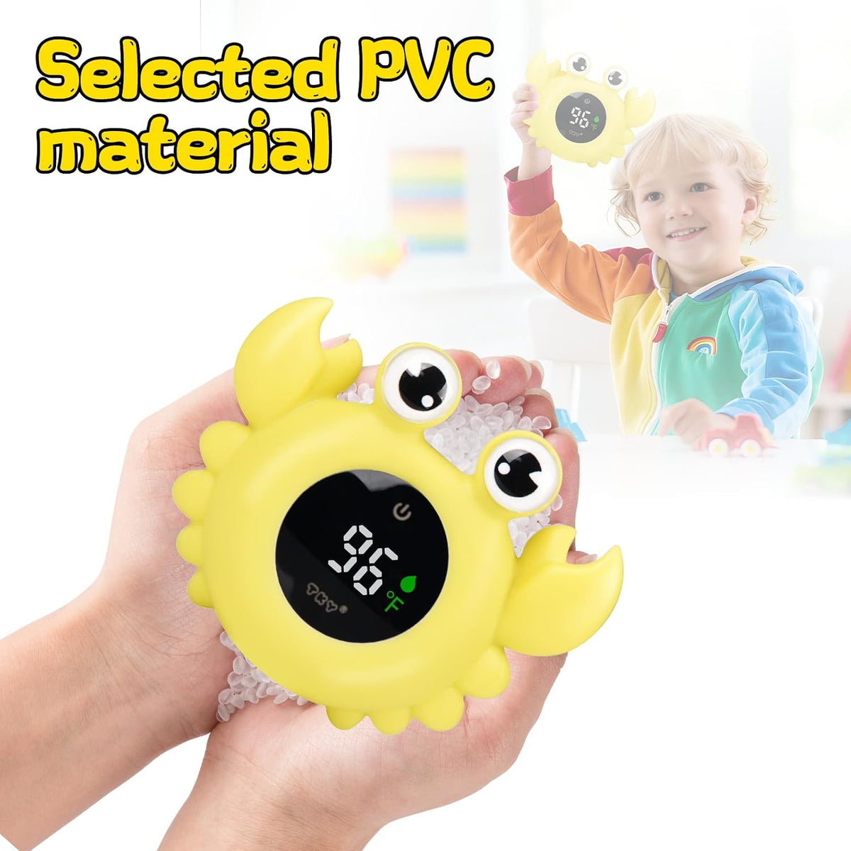 Baby Bath Thermometer Water Temp Safety Essential,Rechargeable Crab Toy | Tub Temperature LED Display,Color Warn(Cold/Comfortable/Hot),Newborn&Infants Water Temp Safe 2-in1 Bath floating Toy for Kids