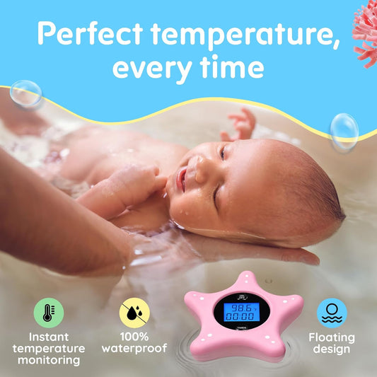 Digital Baby Bath Thermometer and Timer - Soft Silicone Sea Star - Floating Bathtub Water Thermometer - Safety Toy for Newborns, Infants, and Toddlers
