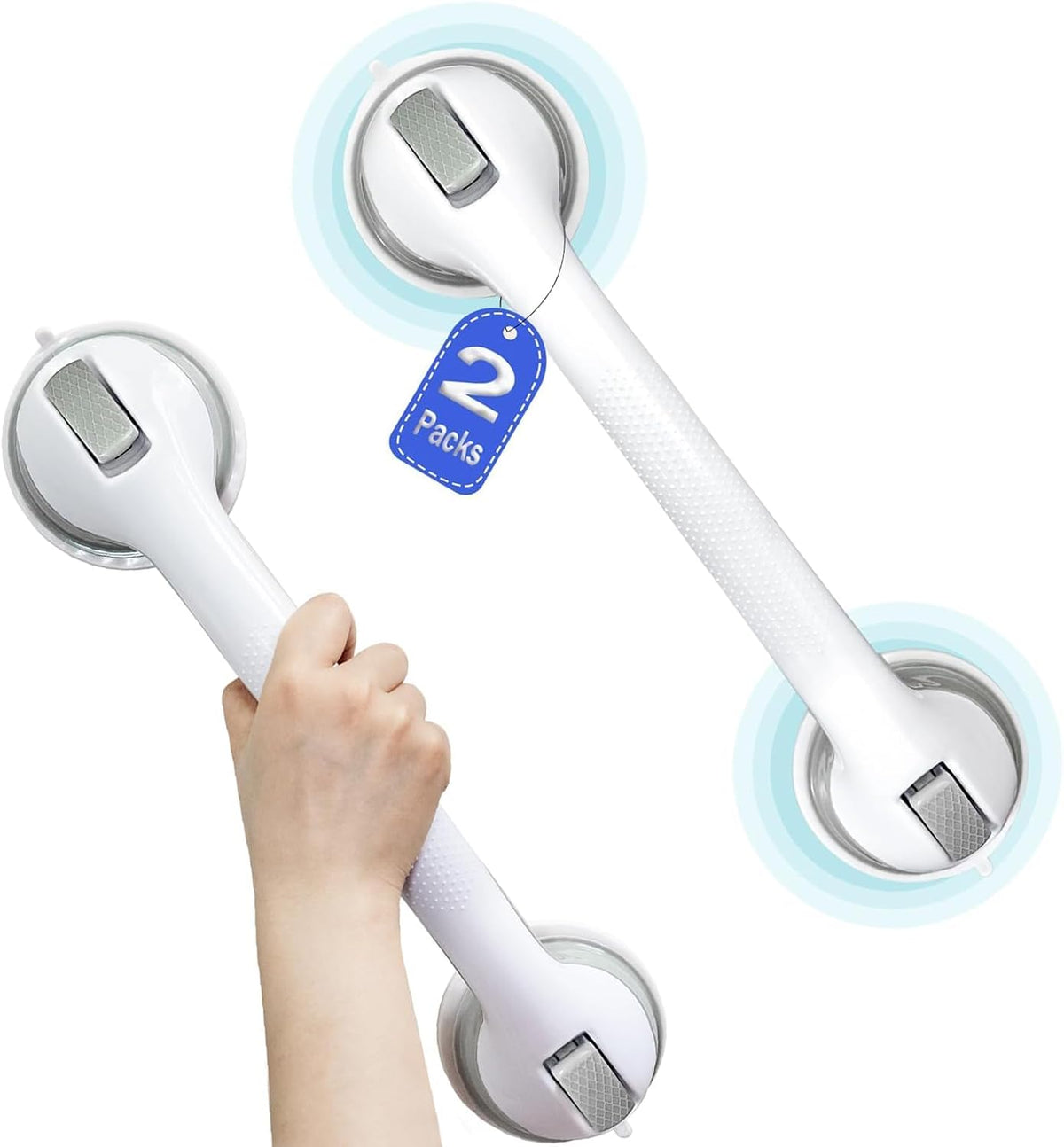 Shower Grab Bars for Seniors, Shower Handles for Elderly Suction Cup,2 Pack 16.15 Inch,Handicap Grab Bars for Bathtubs and Showers Wall, Bathroom Safety for Showers Walls Heavy Duty, No Drilling，Grey