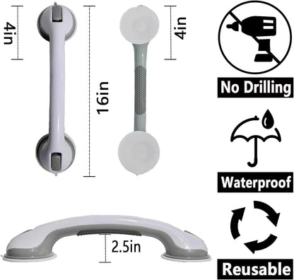 Shower Grab Bars for Seniors, Shower Handles for Elderly Suction Cup,2 Pack 16.15 Inch,Handicap Grab Bars for Bathtubs and Showers Wall, Bathroom Safety for Showers Walls Heavy Duty, No Drilling，Grey