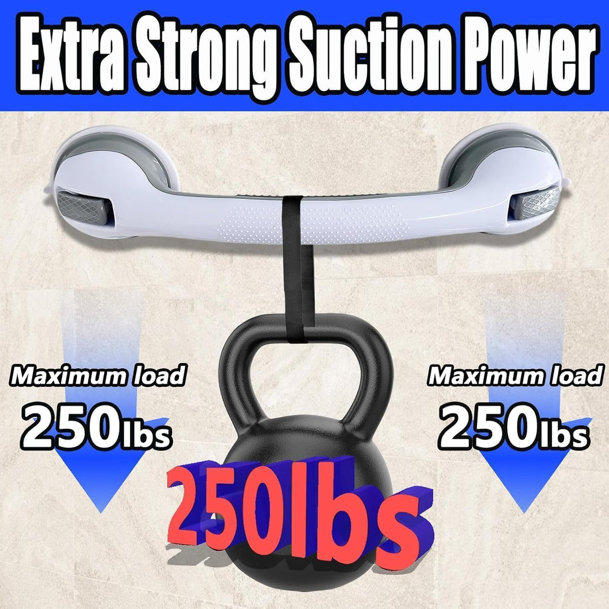 Shower Grab Bars for Seniors, Shower Handles for Elderly Suction Cup,2 Pack 16.15 Inch,Handicap Grab Bars for Bathtubs and Showers Wall, Bathroom Safety for Showers Walls Heavy Duty, No Drilling，Grey