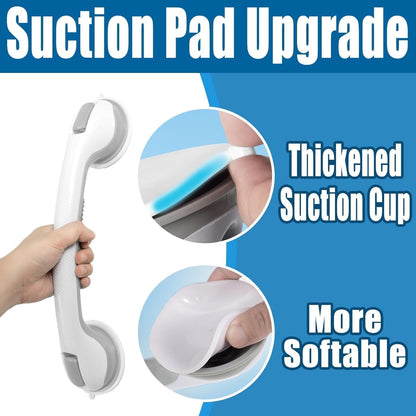 Shower Grab Bars for Seniors, Shower Handles for Elderly Suction Cup,2 Pack 16.15 Inch,Handicap Grab Bars for Bathtubs and Showers Wall, Bathroom Safety for Showers Walls Heavy Duty, No Drilling，Grey