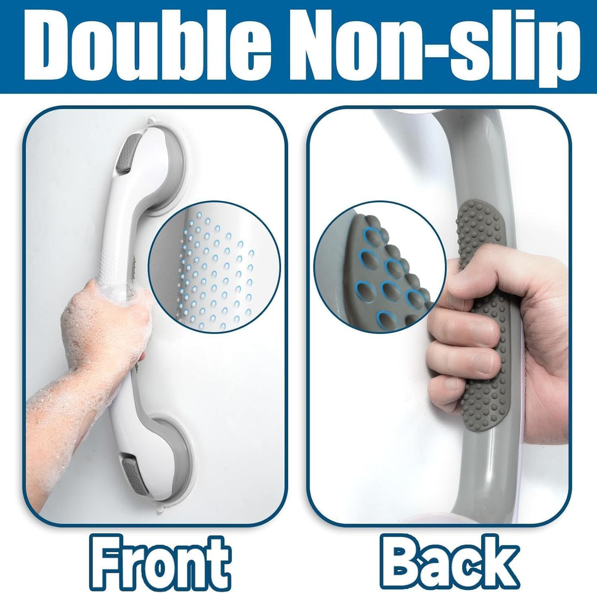 Shower Grab Bars for Seniors, Shower Handles for Elderly Suction Cup,2 Pack 16.15 Inch,Handicap Grab Bars for Bathtubs and Showers Wall, Bathroom Safety for Showers Walls Heavy Duty, No Drilling，Grey
