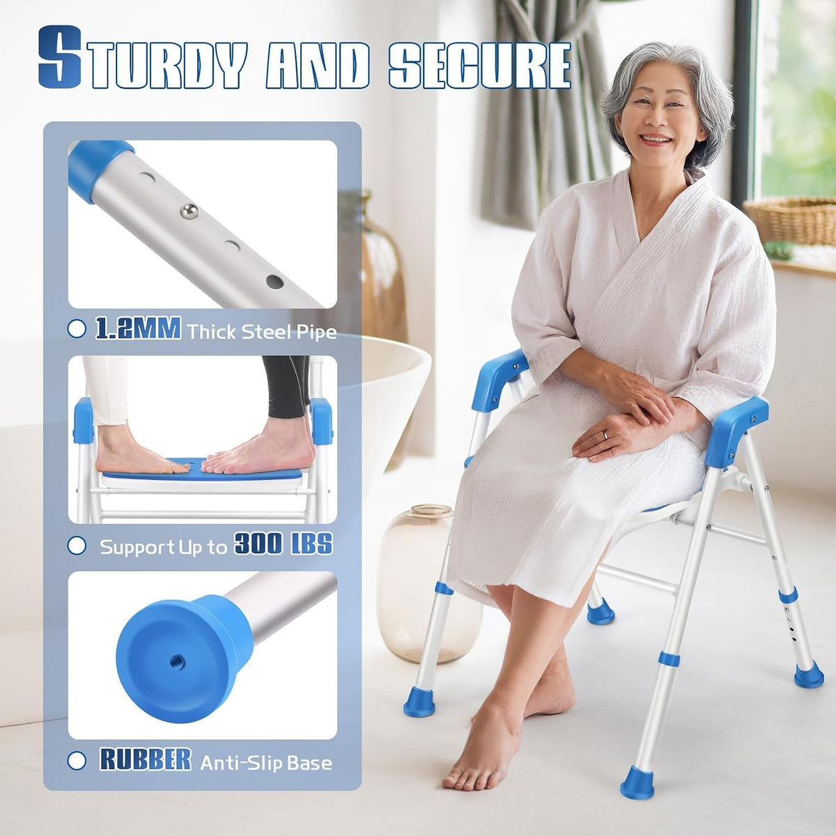 Shower Chair for Inside Shower Portable Foldable Bath Chair for Seniors