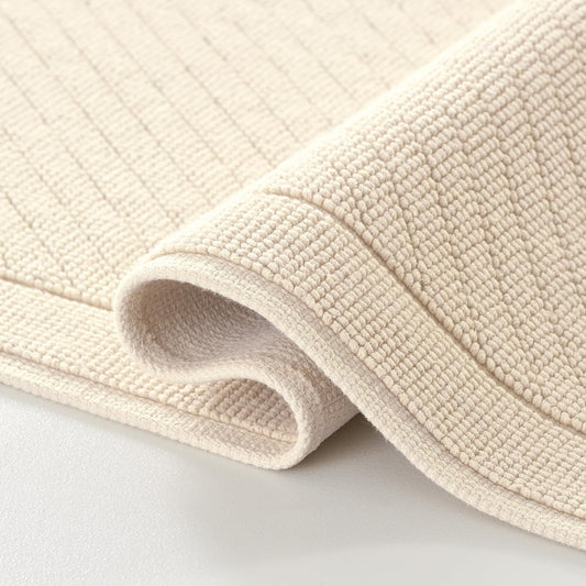 100% Cotton Bathroom Rug - High Absorbent Stylish Textured Woven Design Bath Mat, Slip Resistant Backing for Shower and Bathtub Floor, 24x36 in - White