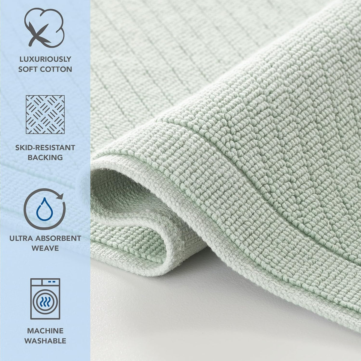 100% Cotton Bathroom Rug - High Absorbent Stylish Textured Woven Design Bath Mat, Slip Resistant Backing for Shower and Bathtub Floor, 24x36 in - White