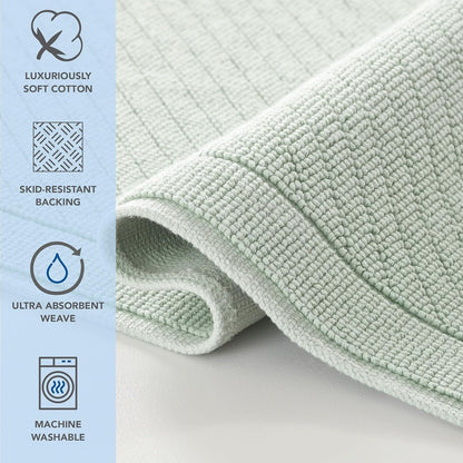 100% Cotton Bathroom Rug - High Absorbent Stylish Textured Woven Design Bath Mat, Slip Resistant Backing for Shower and Bathtub Floor, 24x36 in - White