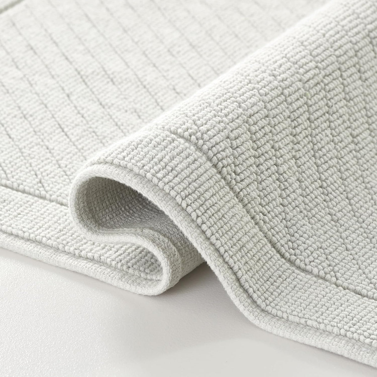 100% Cotton Bathroom Rug - High Absorbent Stylish Textured Woven Design Bath Mat, Slip Resistant Backing for Shower and Bathtub Floor, 24x36 in - White