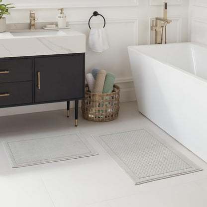 100% Cotton Bathroom Rug - High Absorbent Stylish Textured Woven Design Bath Mat, Slip Resistant Backing for Shower and Bathtub Floor, 24x36 in - White