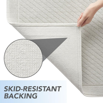 100% Cotton Bathroom Rug - High Absorbent Stylish Textured Woven Design Bath Mat, Slip Resistant Backing for Shower and Bathtub Floor, 24x36 in - White