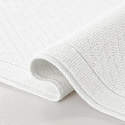 100% Cotton Bathroom Rug - High Absorbent Stylish Textured Woven Design Bath Mat, Slip Resistant Backing for Shower and Bathtub Floor, 24x36 in - White