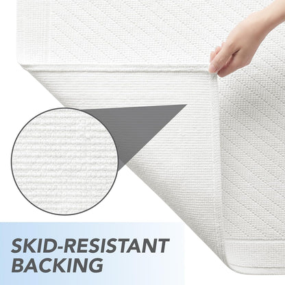 100% Cotton Bathroom Rug - High Absorbent Stylish Textured Woven Design Bath Mat, Slip Resistant Backing for Shower and Bathtub Floor, 24x36 in - White