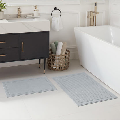 100% Cotton Bathroom Rug - High Absorbent Stylish Textured Woven Design Bath Mat, Slip Resistant Backing for Shower and Bathtub Floor, 24x36 in - White