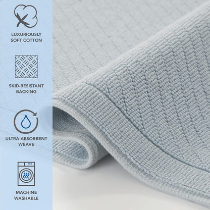 100% Cotton Bathroom Rug - High Absorbent Stylish Textured Woven Design Bath Mat, Slip Resistant Backing for Shower and Bathtub Floor, 24x36 in - White