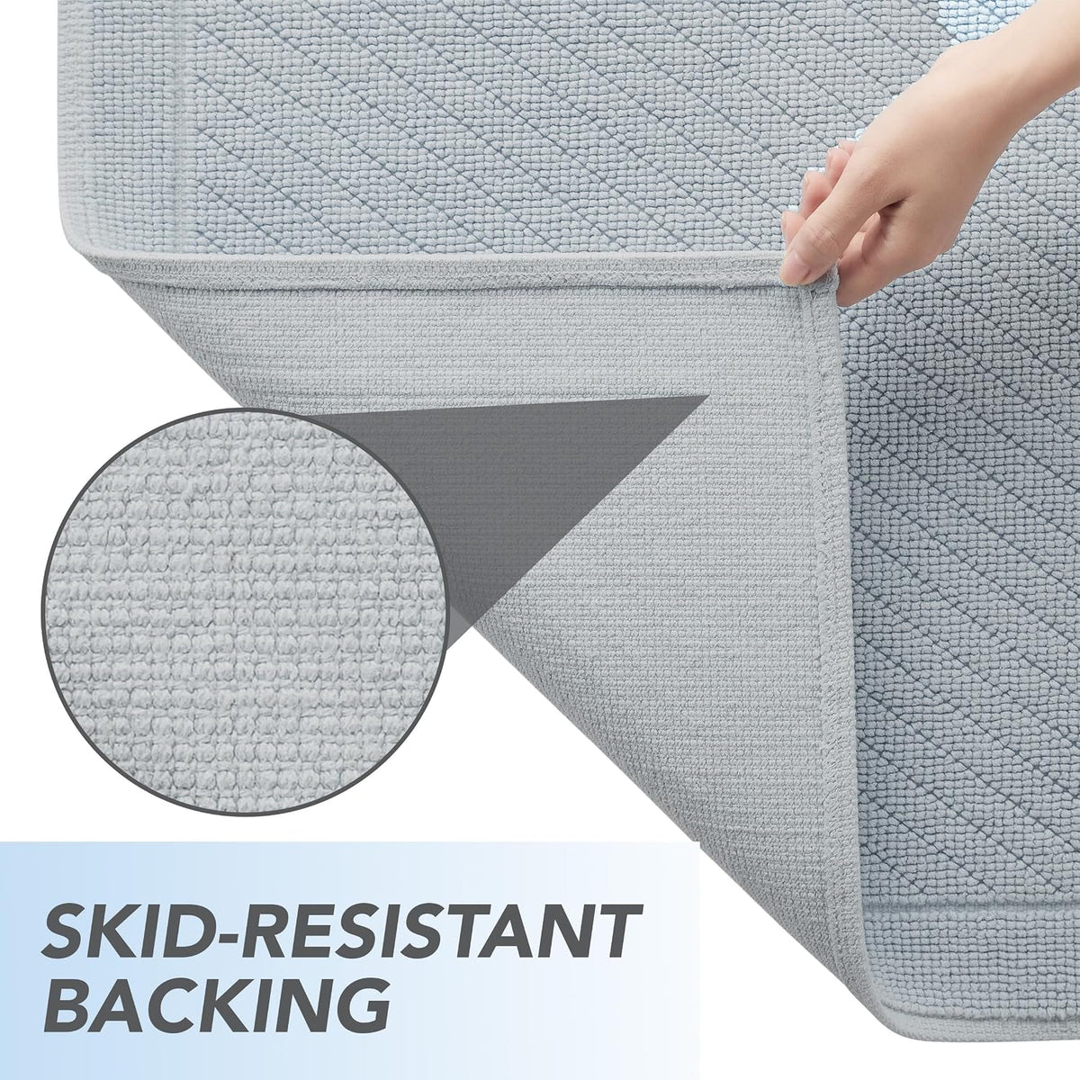 100% Cotton Bathroom Rug - High Absorbent Stylish Textured Woven Design Bath Mat, Slip Resistant Backing for Shower and Bathtub Floor, 24x36 in - White
