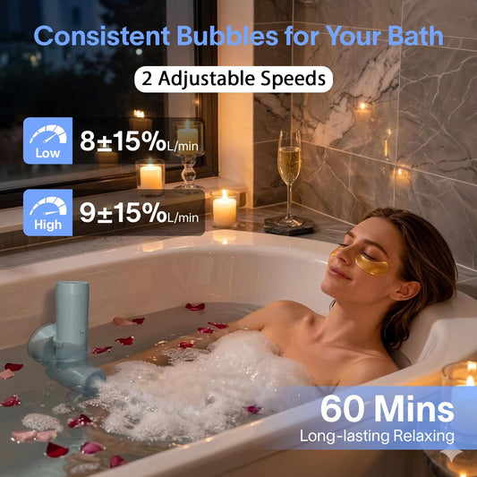 Bath Jets for Tub with 2 Powerful Speeds, 60 Mins Runtime, Rechargeable Bubble Machine Home Bathtub Accessories for Spa, Stress Relief, Muscle Relaxing, Gifts for Women Bath Lover
