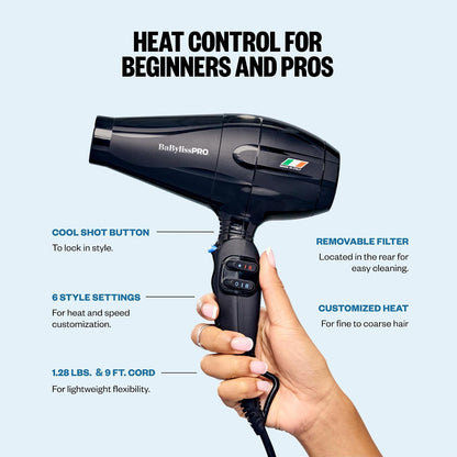 BaBylissPRO Nano Titanium Italian Portofino Hair Dryer - Professional 2000 Watt Blow Dryer