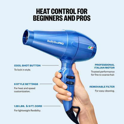 BaBylissPRO Nano Titanium Italian Portofino Hair Dryer - Professional 2000 Watt Blow Dryer