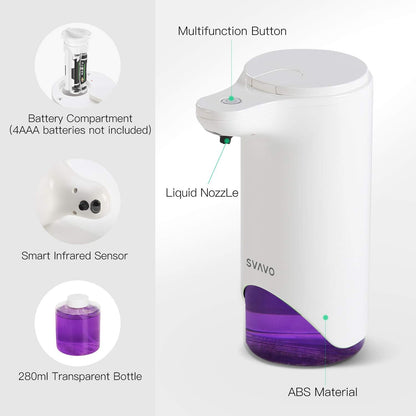 Automatic Foaming Soap Dispenser - Touchless Battery Operated Foam Soap Pump, 280ml (9.8 fl.oz) with IPX4 Waterproof, 2-Level Adjustable Volume for Kitchen & Bathroom, Garage, Offic, School