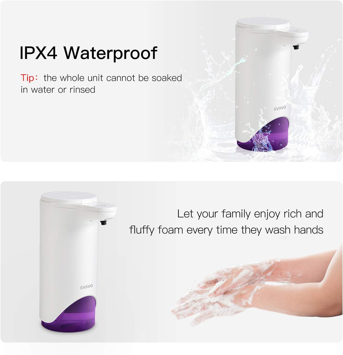 Automatic Foaming Soap Dispenser - Touchless Battery Operated Foam Soap Pump, 280ml (9.8 fl.oz) with IPX4 Waterproof, 2-Level Adjustable Volume for Kitchen & Bathroom, Garage, Offic, School