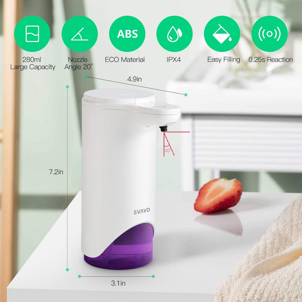 Automatic Foaming Soap Dispenser - Touchless Battery Operated Foam Soap Pump, 280ml (9.8 fl.oz) with IPX4 Waterproof, 2-Level Adjustable Volume for Kitchen & Bathroom, Garage, Offic, School