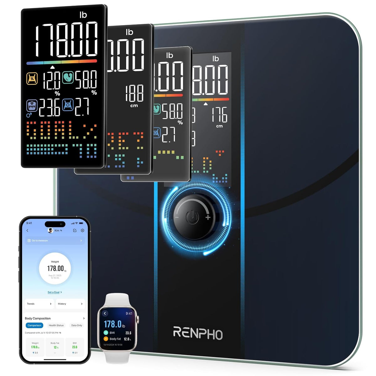 Smart Scale for Body Weight, Body Fat, BMI, 7-in-1 Display, 500Ibs