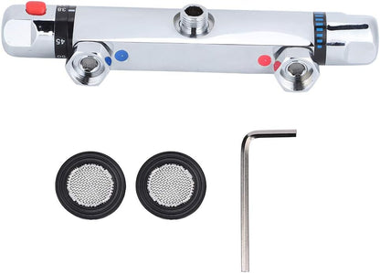 Thermostatic Mixing Valve Wall Mount, Modern Chrome Thermostatic Shower Mixer Bar Replacement Valve Outlet Bathroom Accessory for Home Hotel