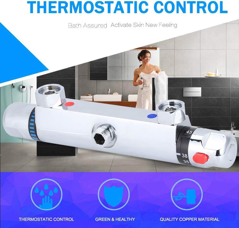 Thermostatic Mixing Valve Wall Mount, Modern Chrome Thermostatic Shower Mixer Bar Replacement Valve Outlet Bathroom Accessory for Home Hotel