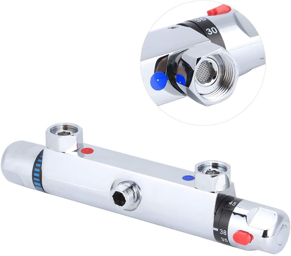 Thermostatic Mixing Valve Wall Mount, Modern Chrome Thermostatic Shower Mixer Bar Replacement Valve Outlet Bathroom Accessory for Home Hotel