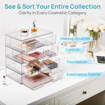 Small Clear Stackable Storage Drawers, Fits Narrow Spaces