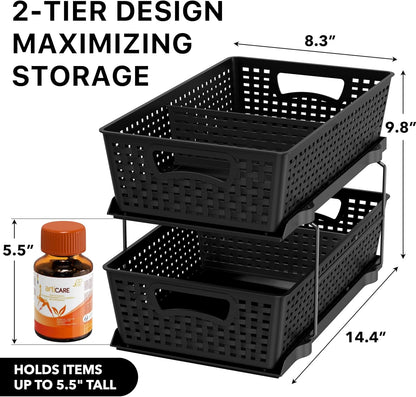 2 Tier Pull-Out Sliding Drawer Under Sink Storage, Black