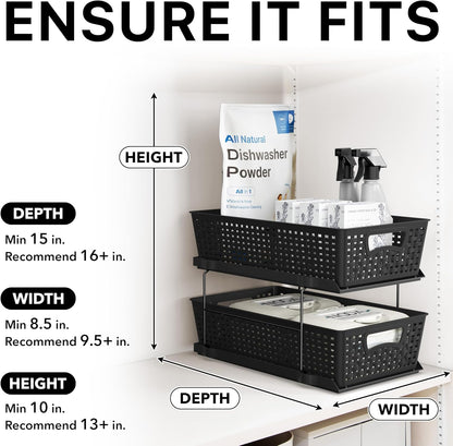 2 Tier Pull-Out Sliding Drawer Under Sink Storage, Black