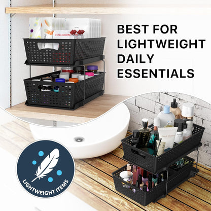 2 Tier Pull-Out Sliding Drawer Under Sink Storage, Black