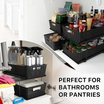 2 Tier Pull-Out Sliding Drawer Under Sink Storage, Black