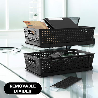 2 Tier Pull-Out Sliding Drawer Under Sink Storage, Black