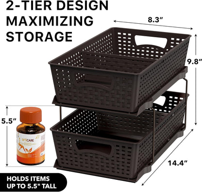 2 Tier Pull-Out Sliding Drawer Under Sink Storage, Black