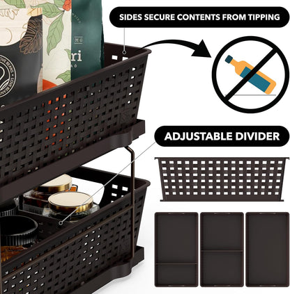 2 Tier Pull-Out Sliding Drawer Under Sink Storage, Black