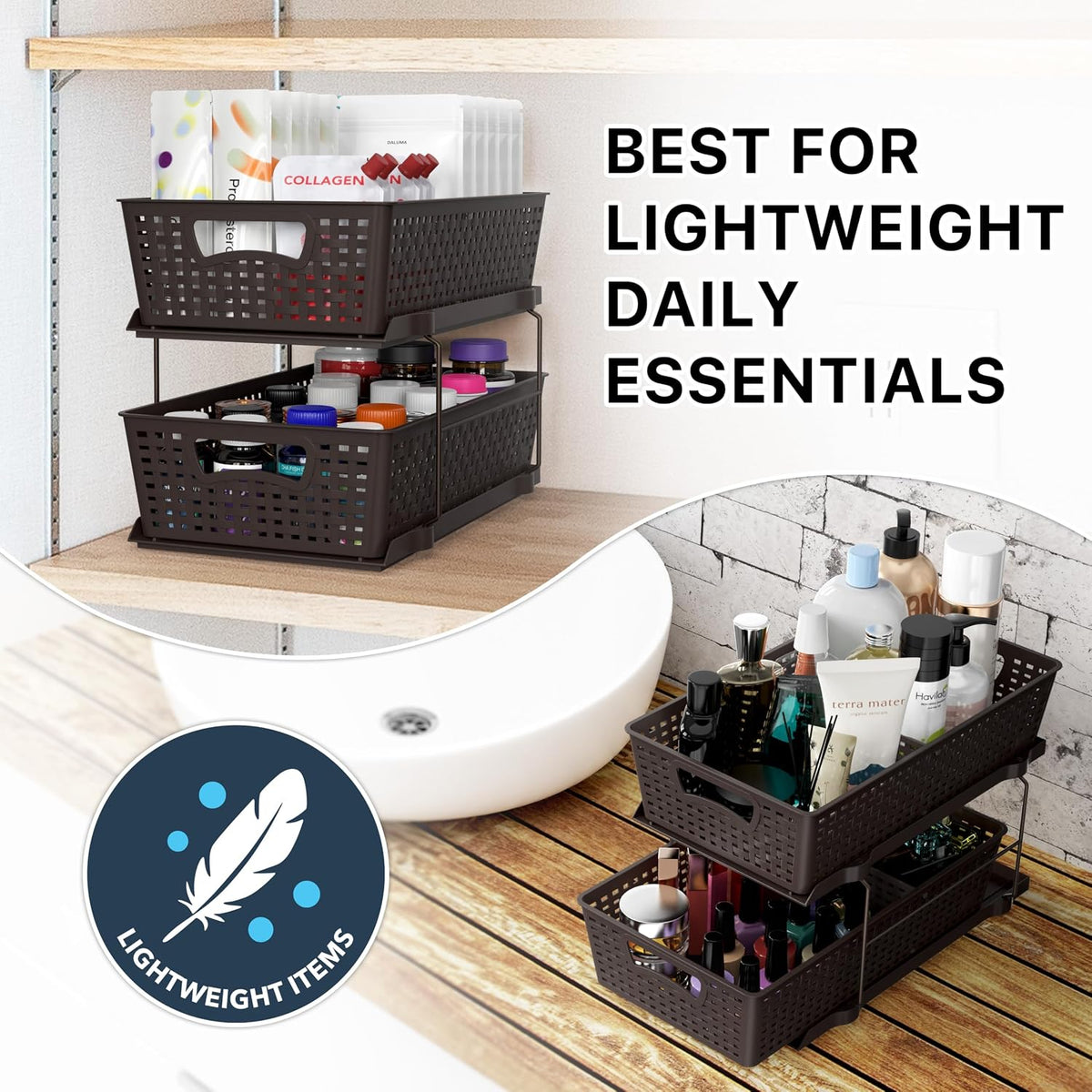 2 Tier Pull-Out Sliding Drawer Under Sink Storage, Black