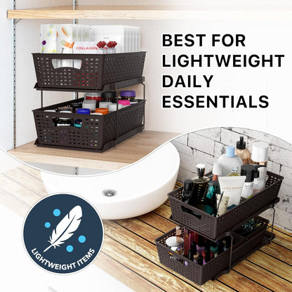 2 Tier Pull-Out Sliding Drawer Under Sink Storage, Black