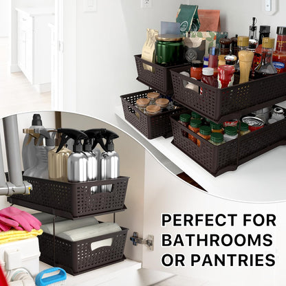 2 Tier Pull-Out Sliding Drawer Under Sink Storage, Black